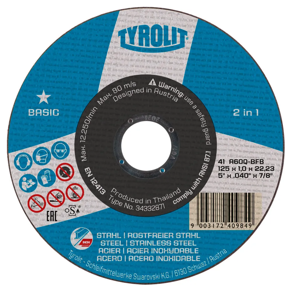 Disco de corte P/Inox 4.1/2 1.0MM Basic Tyrolit